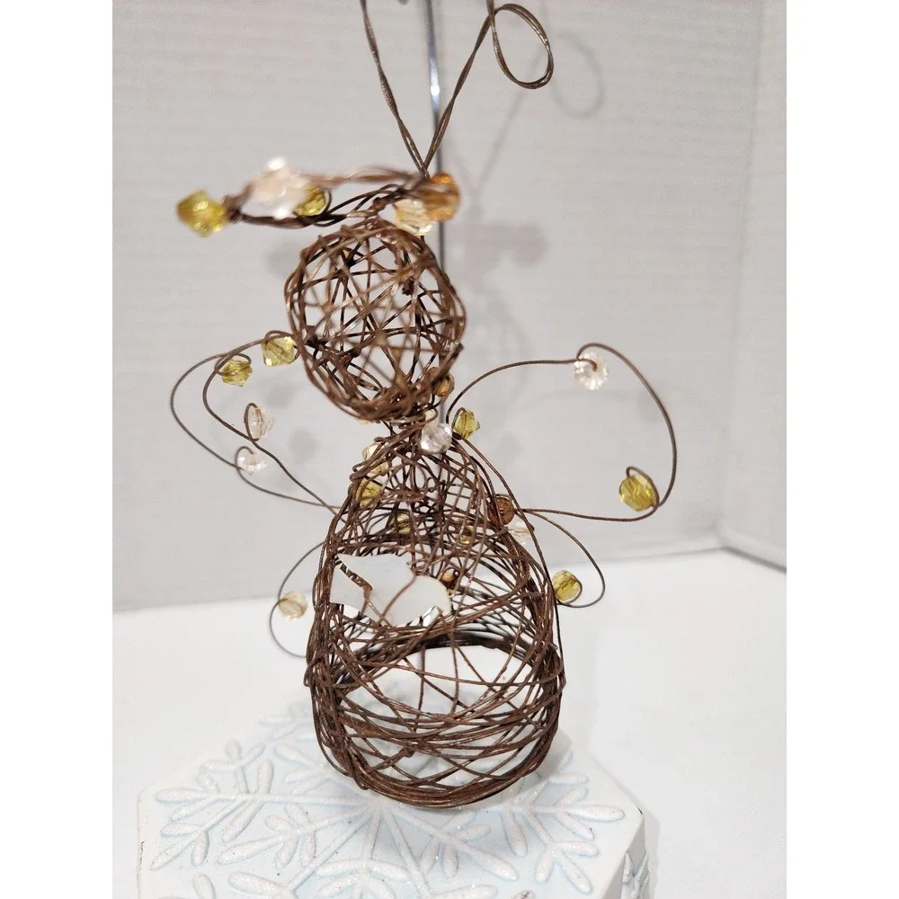 Hand made wire and‎ beads angel Christmas Tree Ornament rustic